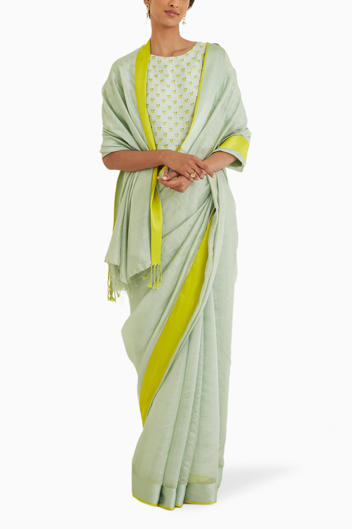 Serendipity Seafoam Mulberry Organza Silk Saree