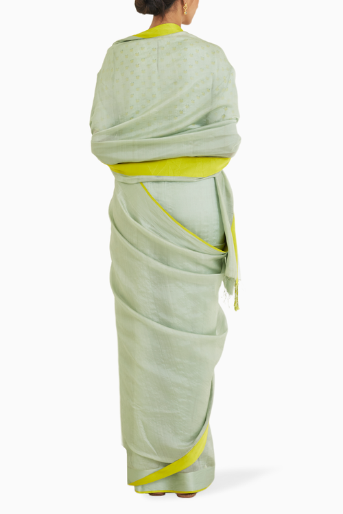 Serendipity Seafoam Mulberry Organza Silk Saree