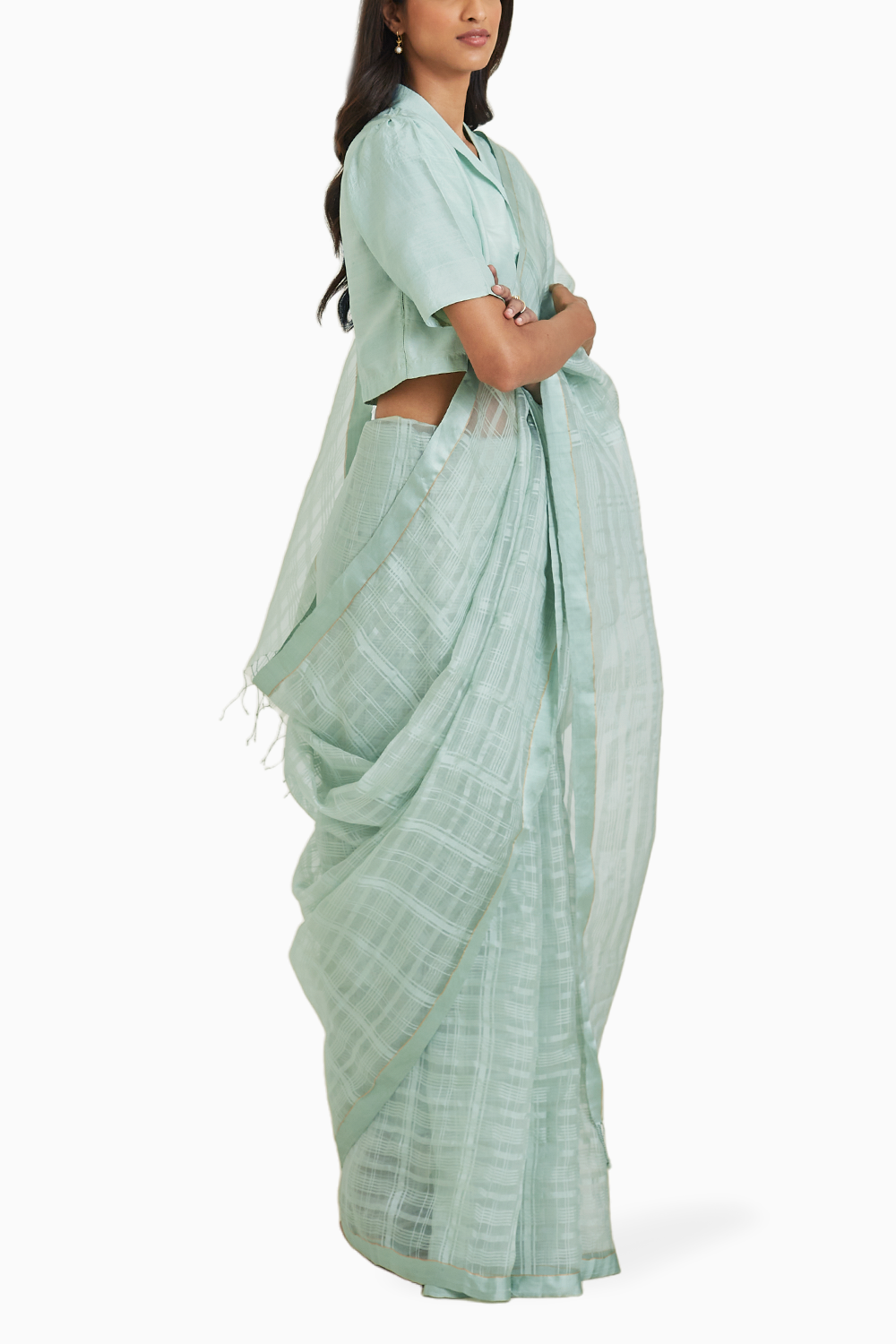 Serenity Seafoam Mulberry Organza Silk Saree