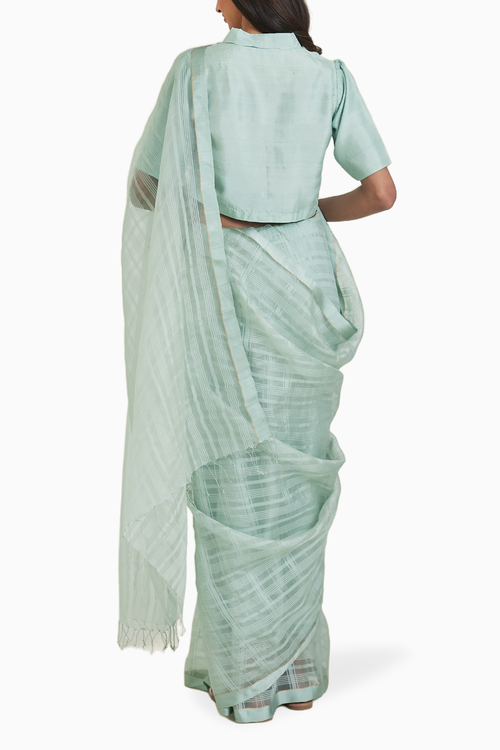 Serenity Seafoam Mulberry Organza Silk Saree