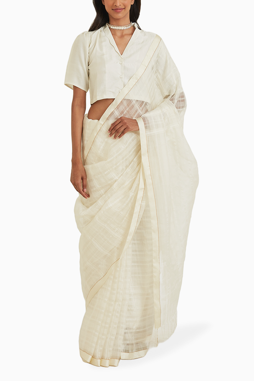 Serenity Ivory Mulberry Organza Silk Saree