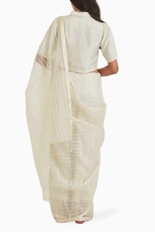 Serenity Ivory Mulberry Organza Silk Saree