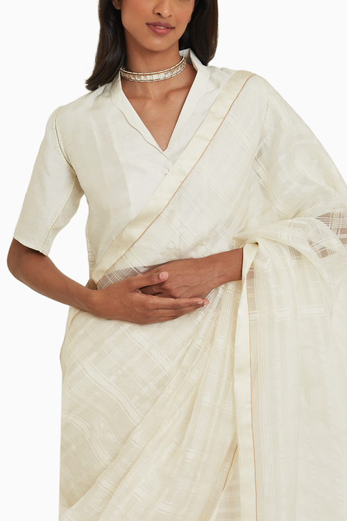 Serenity Ivory Mulberry Organza Silk Saree