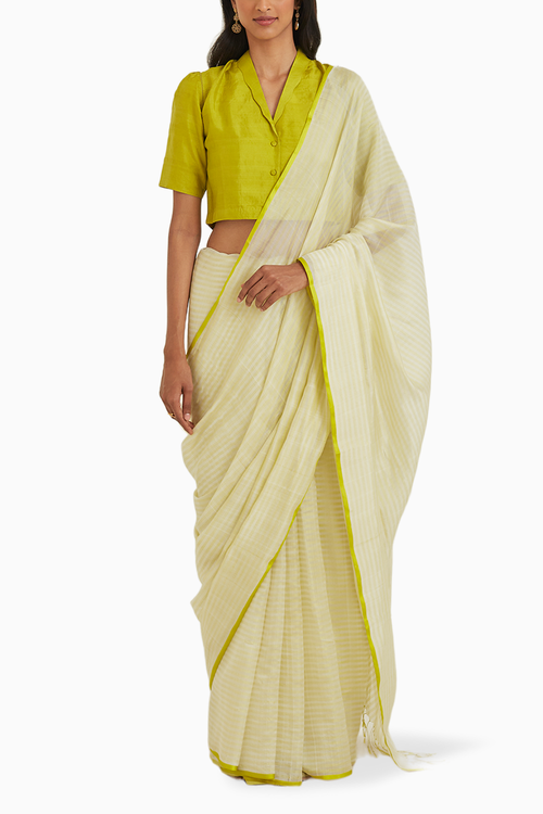 Pristine Lime Mulberry Organza Silk Saree