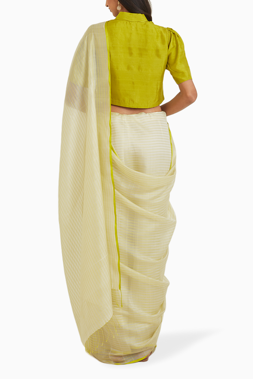 Pristine Lime Mulberry Organza Silk Saree