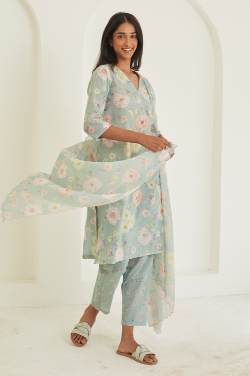 Bliss Sage-Green Khadi Cotton Kurta Set