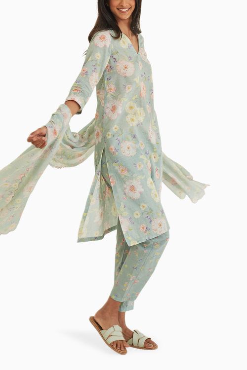 Bliss Sage-Green Khadi Cotton Kurta Set