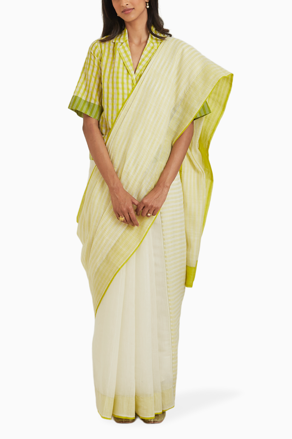 Gingham Lime Fine Silk Khadi Shirt Blouse