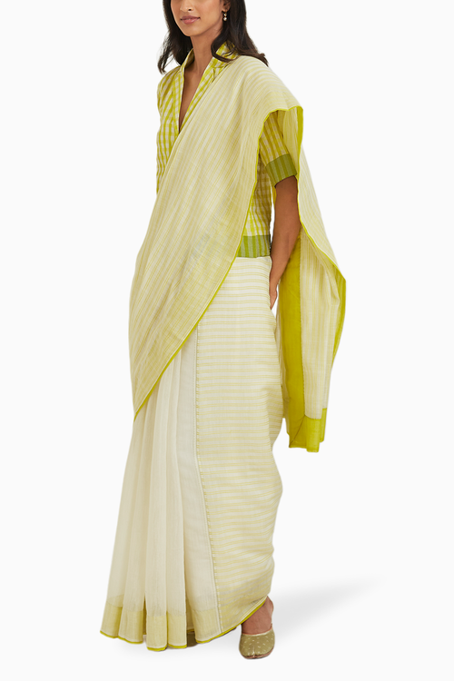 Nostalgia Lime Fine Silk Khadi Saree