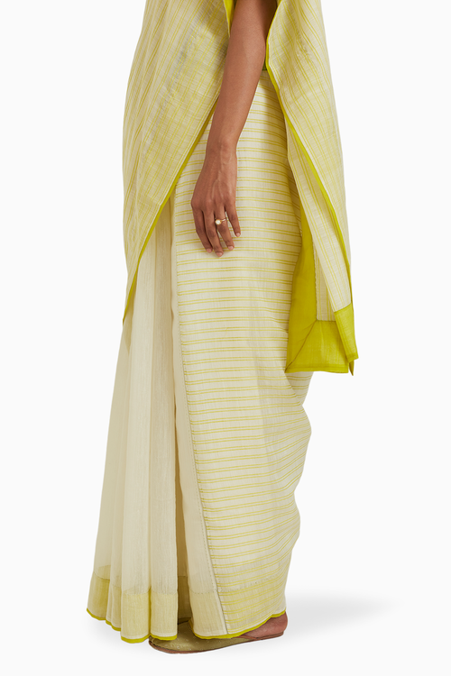 Nostalgia Lime Fine Silk Khadi Saree