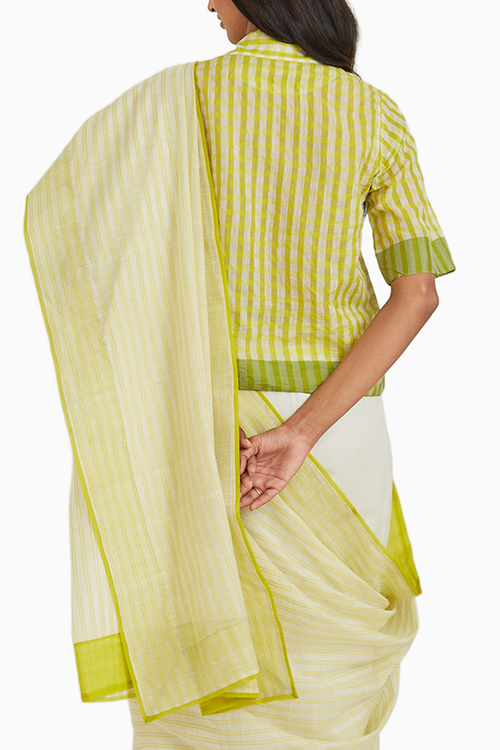 Gingham Lime Fine Silk Khadi Shirt Blouse