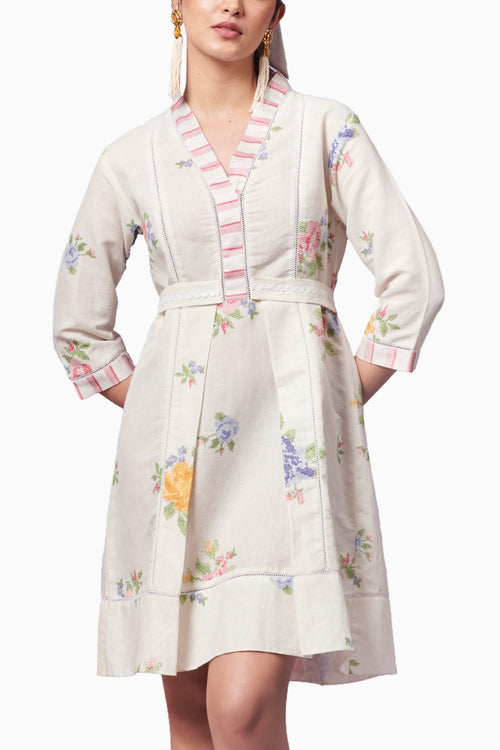Summer Roses Short Dress with Belt