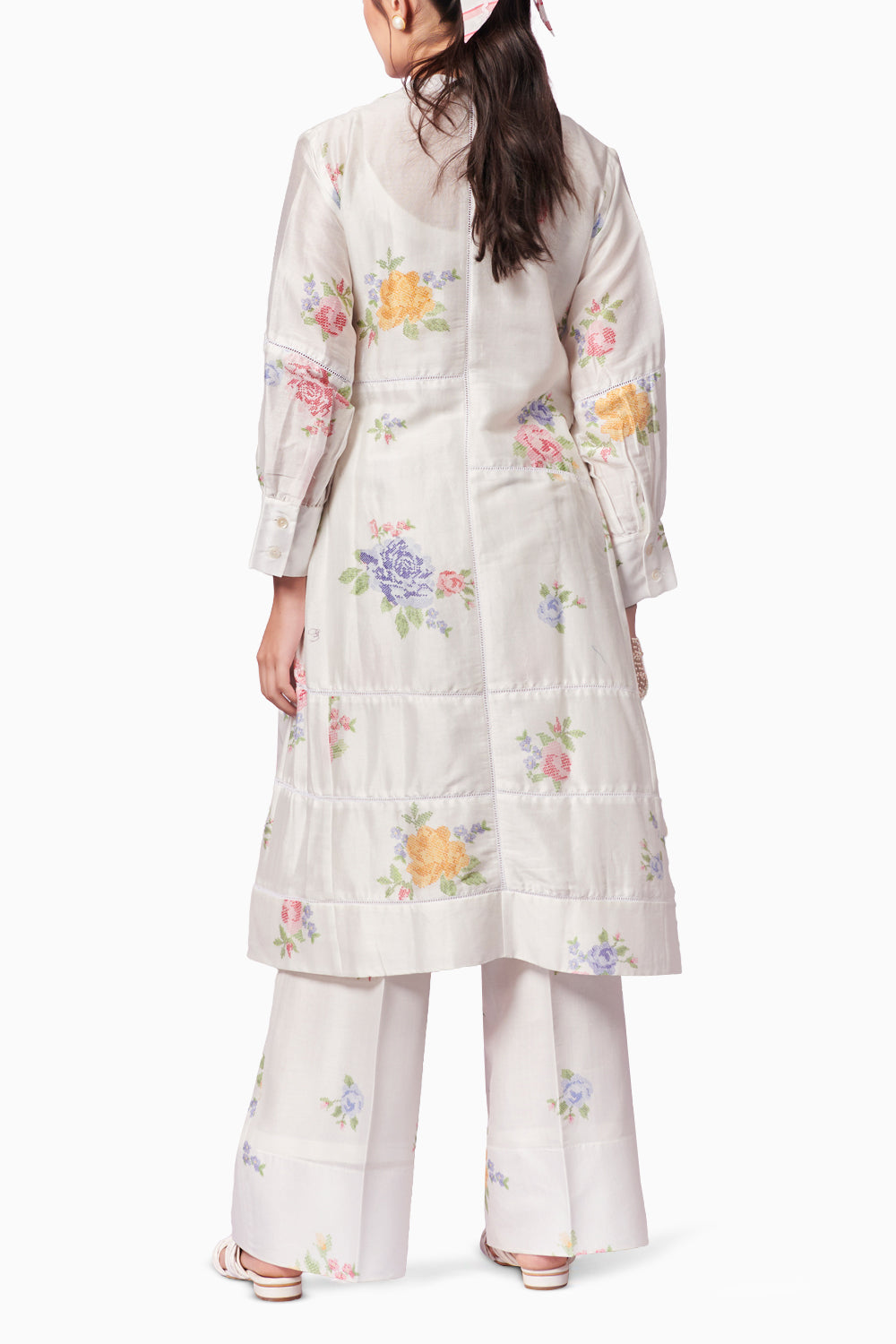 Summer Rose Kurta and Trousers Coord Set with Scarf