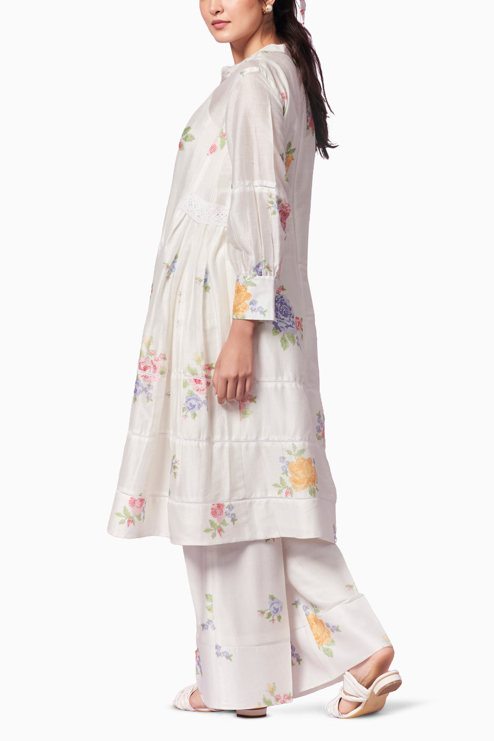 Summer Rose Kurta and Trousers Coord Set with Scarf