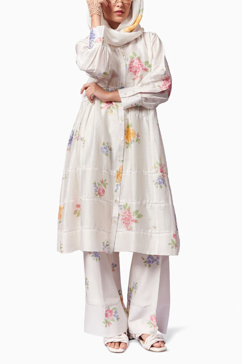 Summer Rose Kurta and Trousers Coord Set with Scarf