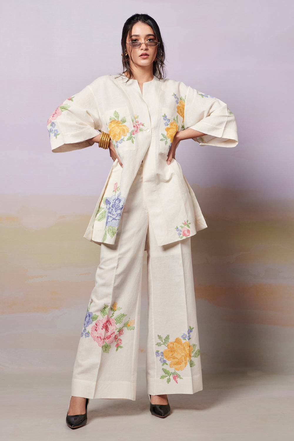 Summer Rose Kurta Shirt and Trousers Coord Set