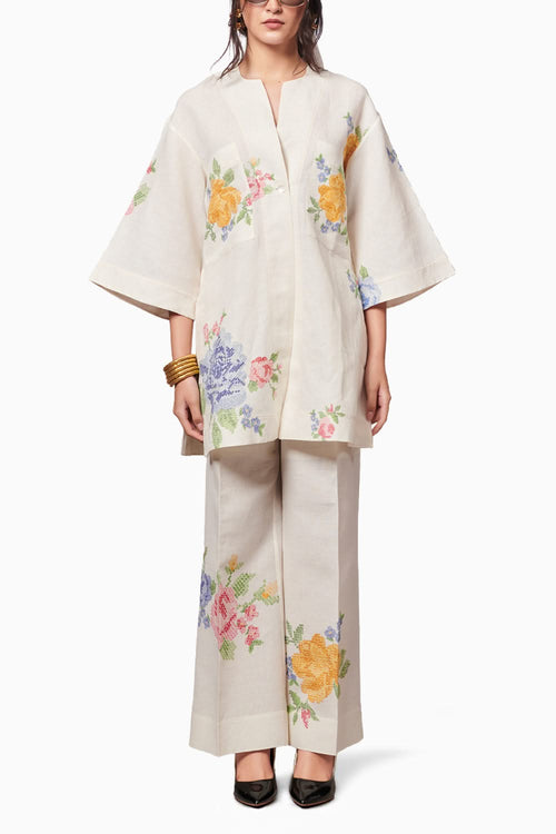 Summer Rose Kurta Shirt and Trousers Coord Set