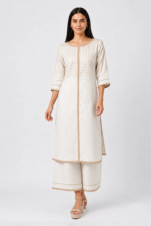 White Sunlit Tiles Kurta Set
