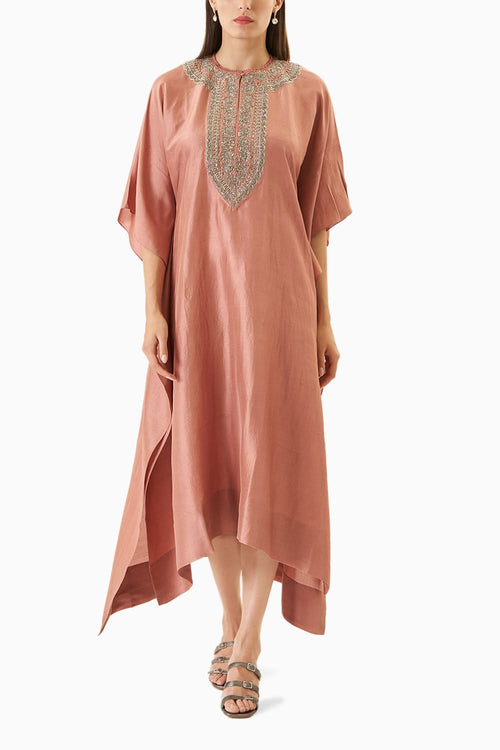 Peach Hand Embroidered Kaftan