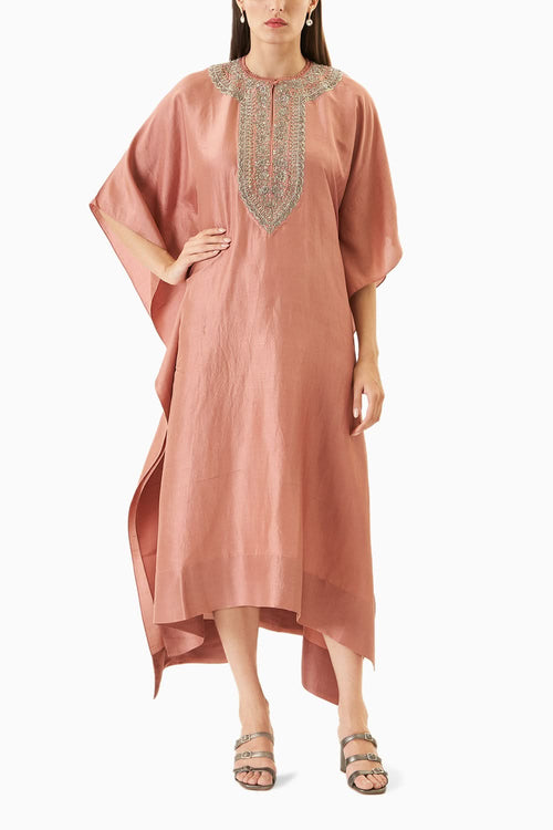 Peach Hand Embroidered Kaftan