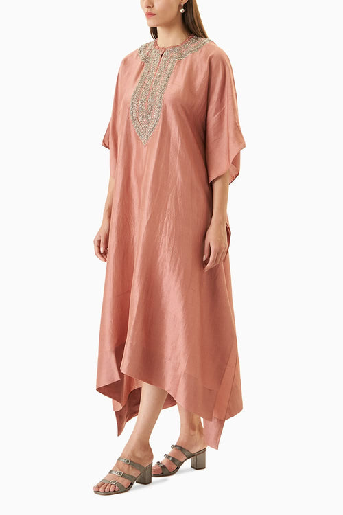 Peach Hand Embroidered Kaftan
