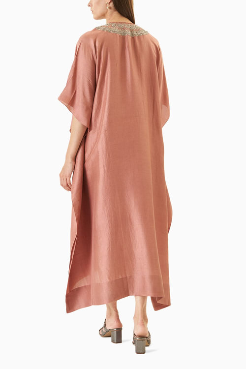 Peach Hand Embroidered Kaftan