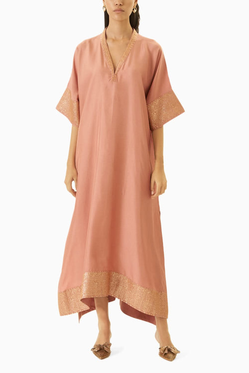 Peach Benaras Border Kaftan