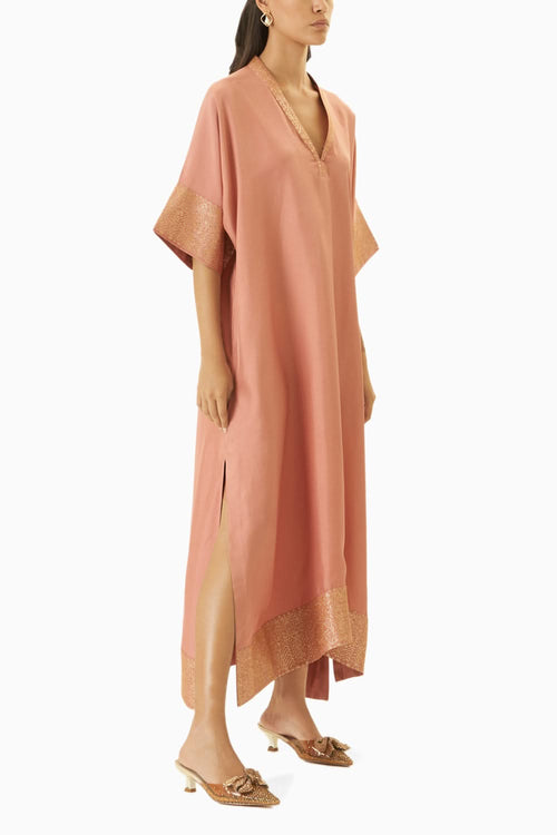 Peach Benaras Border Kaftan