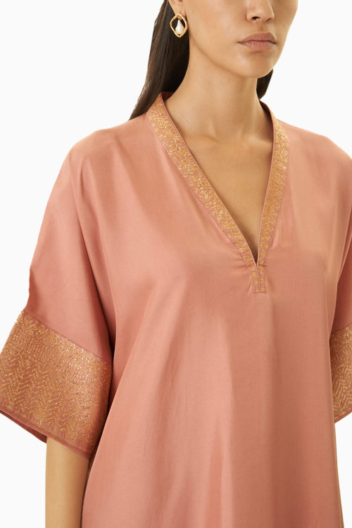 Peach Benaras Border Kaftan