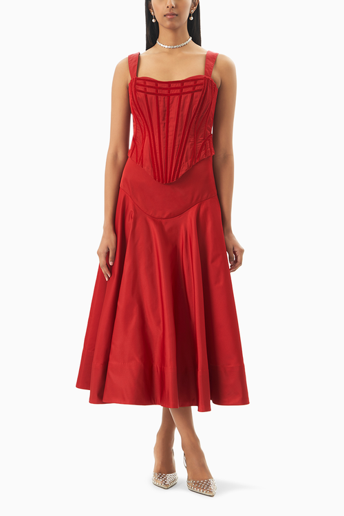 Red Silhouette Sway Corset Top with Skirt Set