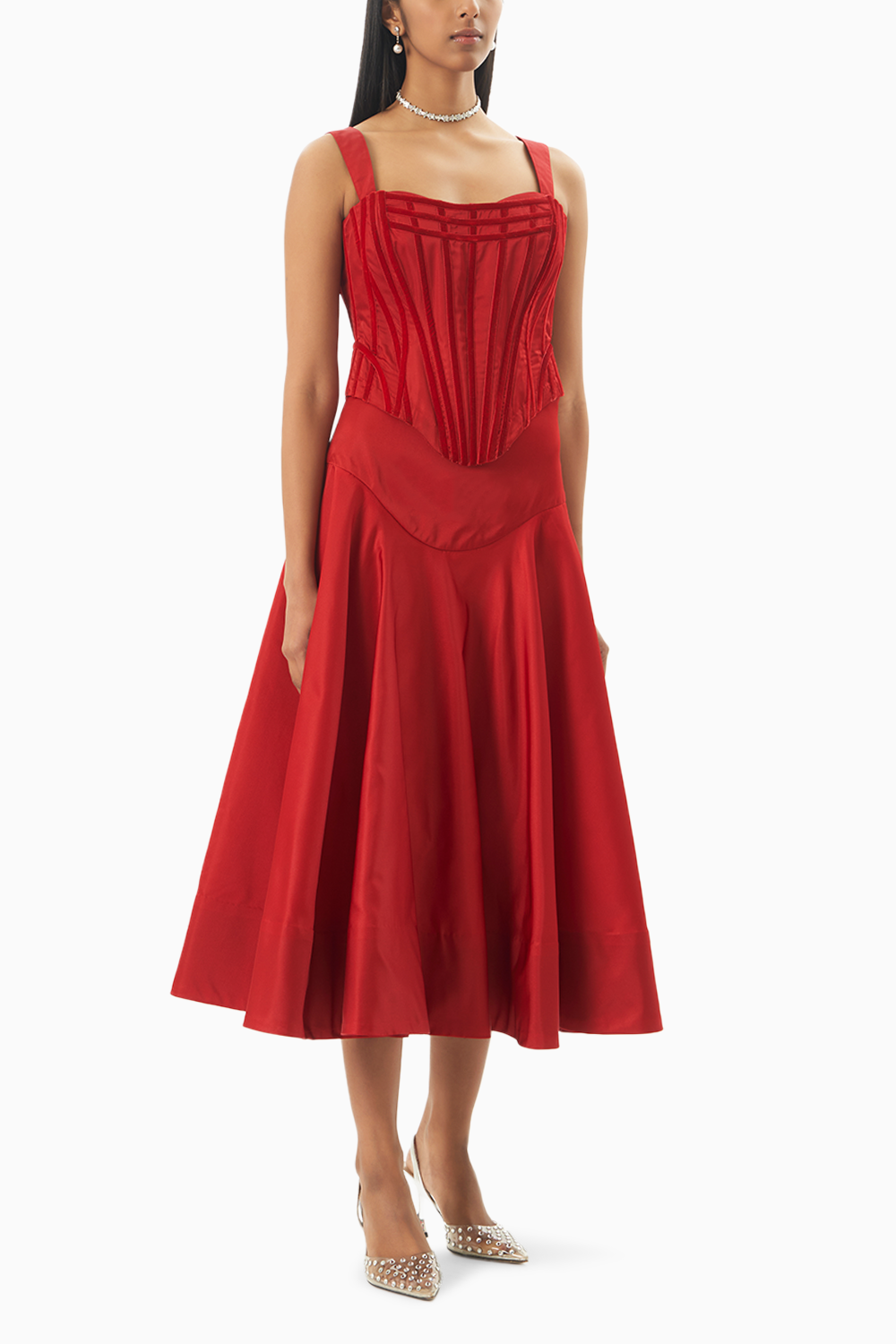 Red Silhouette Sway Corset Top with Skirt Set