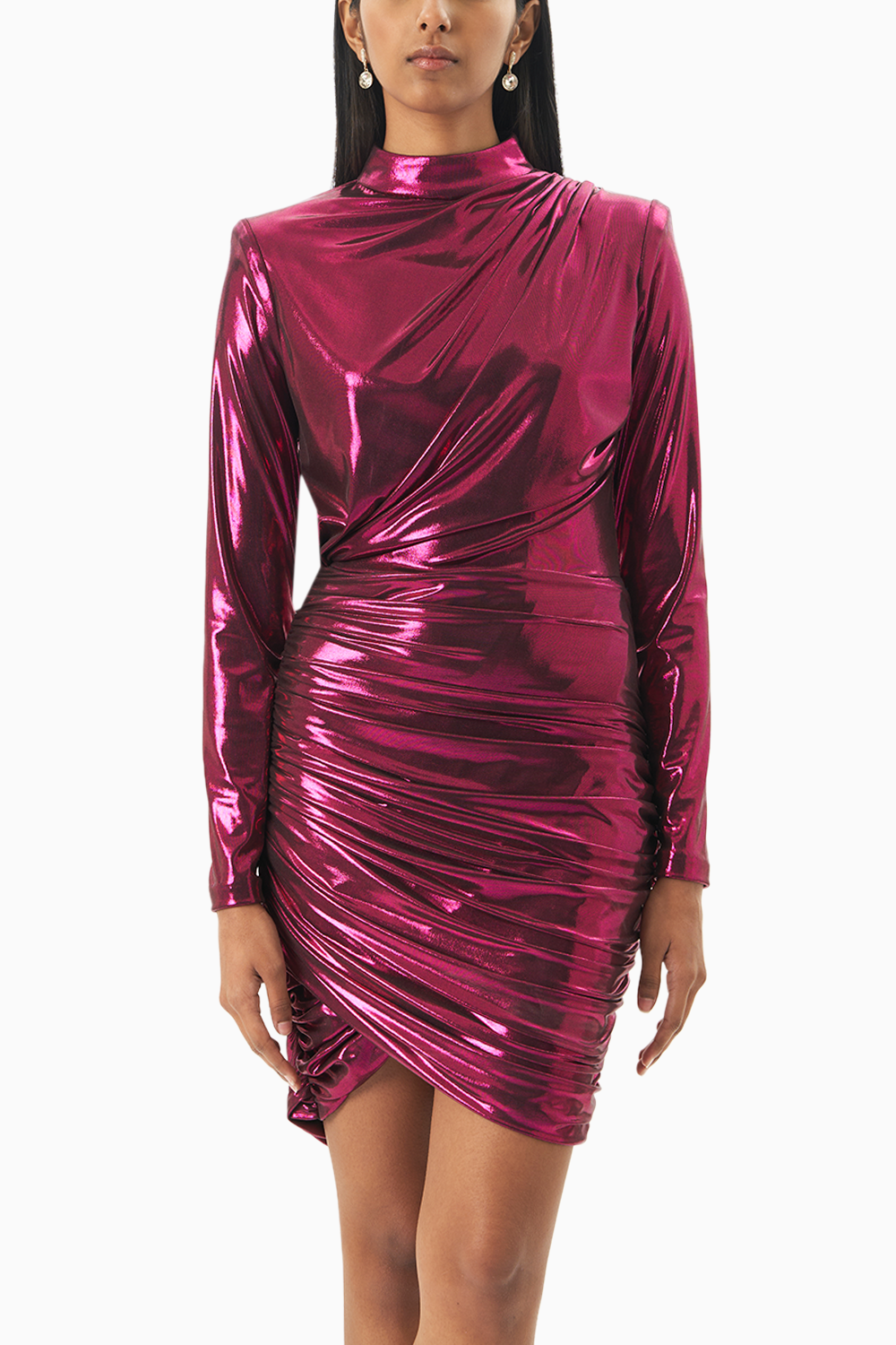 Metallic Pink Drape Short Dress