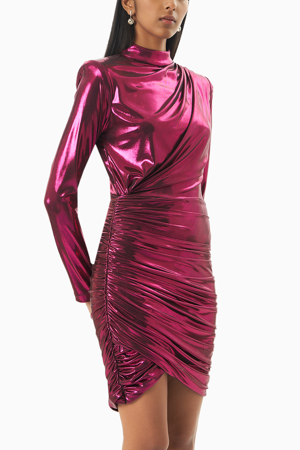 Metallic Pink Drape Short Dress
