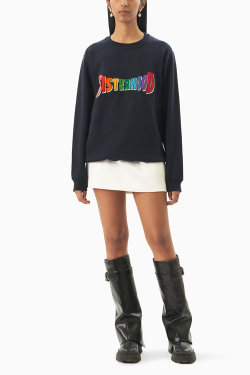 Blue Sisterhood Embroidered Sweatshirt