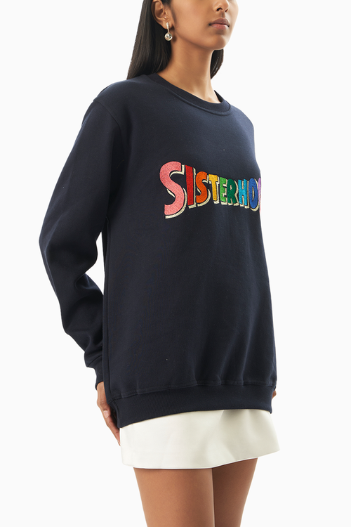 Blue Sisterhood Embroidered Sweatshirt