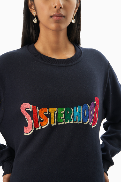 Blue Sisterhood Embroidered Sweatshirt