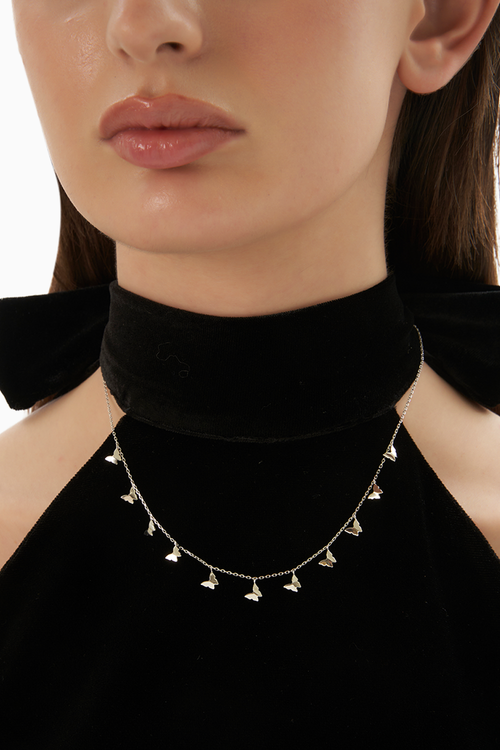 Dancing Silver Butterflies Casual Silver Necklace