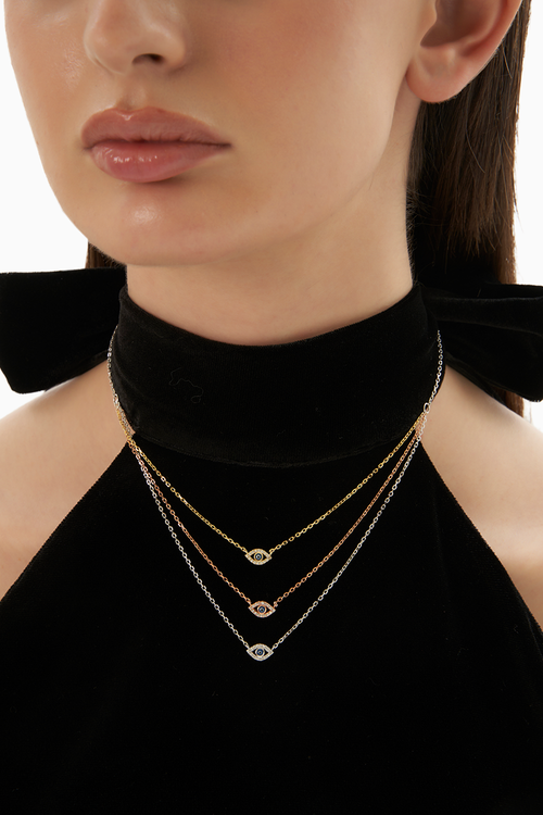 3-Layered Single Studded Evil Eye Chain Necklace
