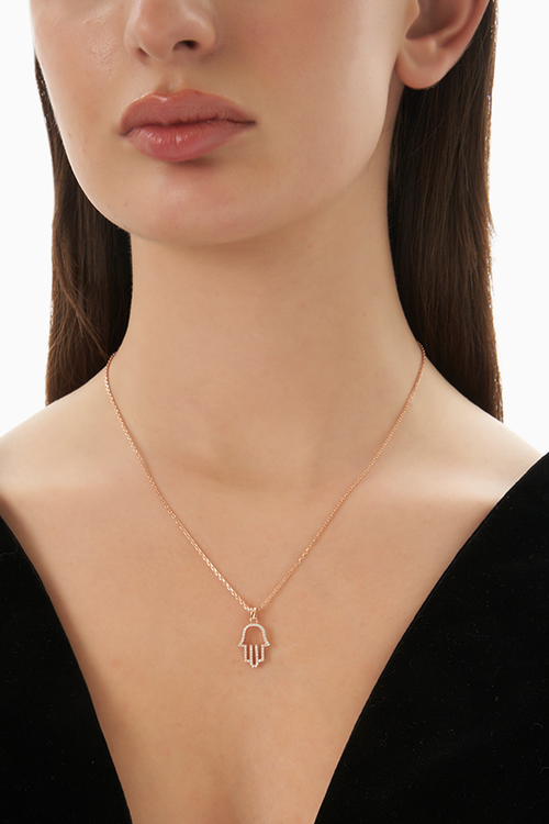 Zircon Single Hamsa Hand Casual Rose Gold Necklace