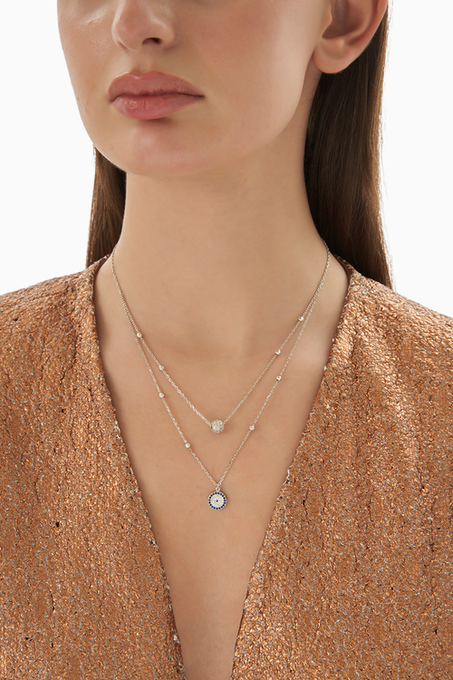Classic Multi Beads And Evil Eye Silver Chain Necklace
