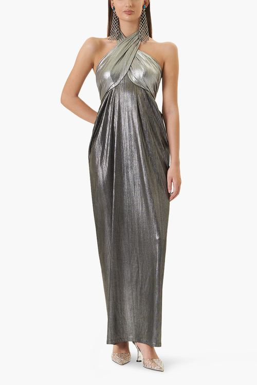Metallic Block Halter Gown