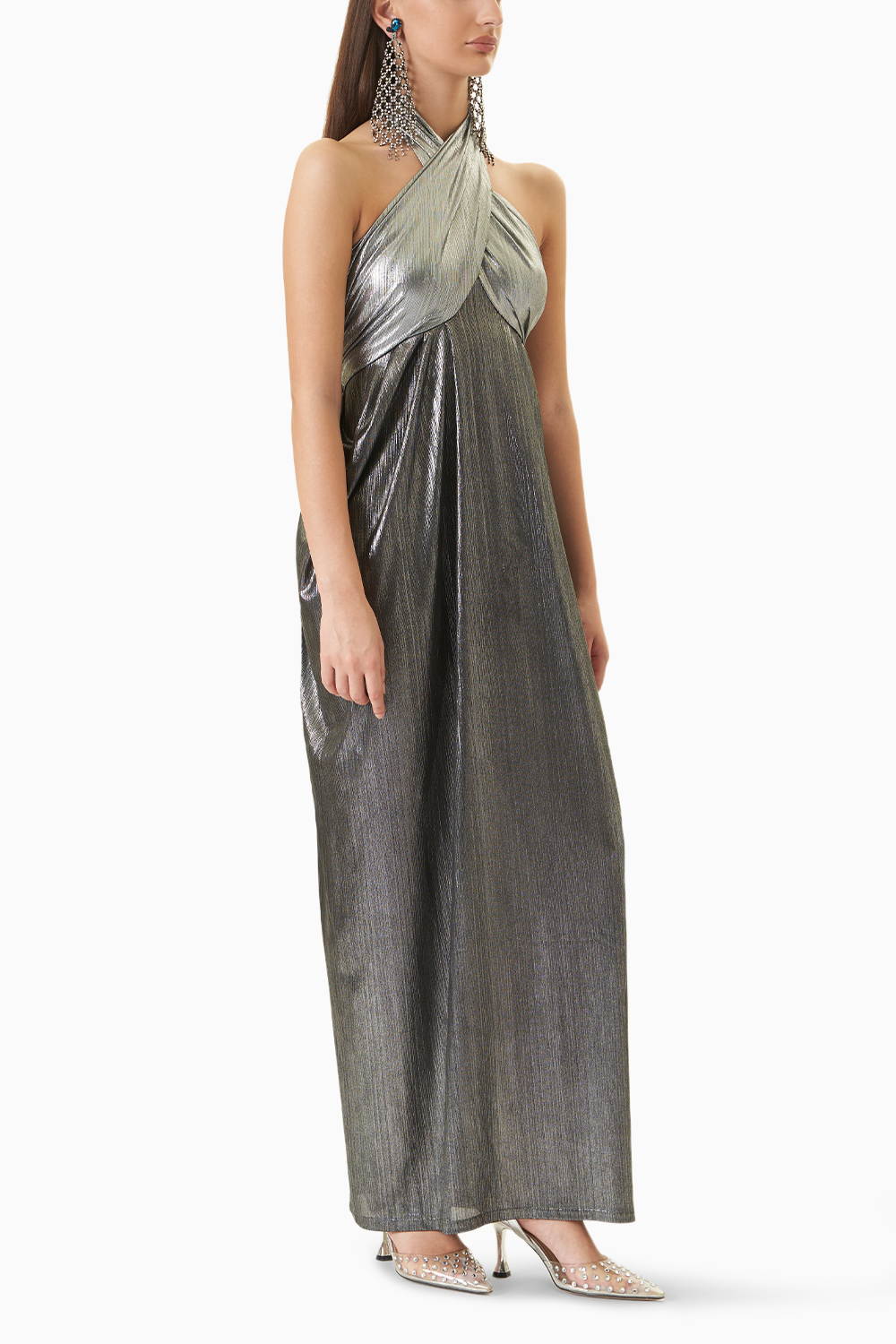 Metallic Block Halter Gown