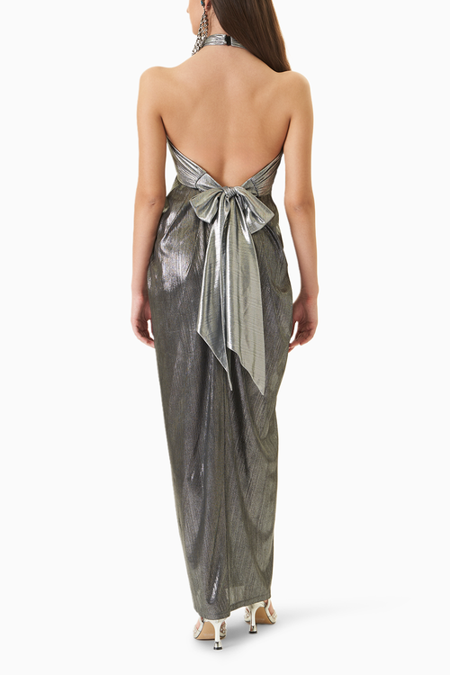 Metallic Block Halter Gown