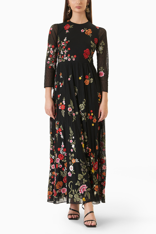 Multi Floral Embroidered Gown