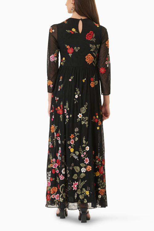Multi Floral Embroidered Gown