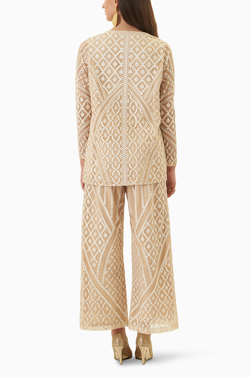 White on Nude Embroidered Pant Set