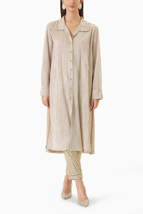 Shimmering Longline Shirt & Allover Gota Embroidered Pant