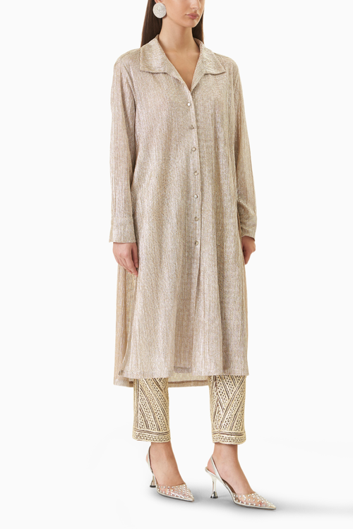 Shimmering Longline Shirt & Allover Gota Embroidered Pant
