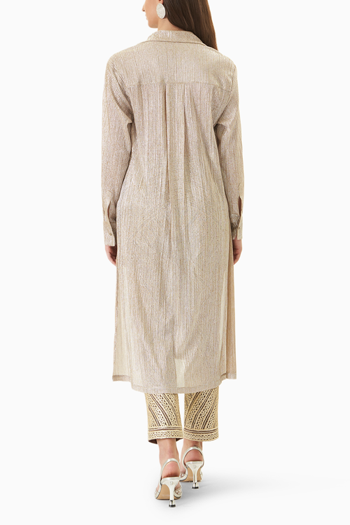 Shimmering Longline Shirt & Allover Gota Embroidered Pant
