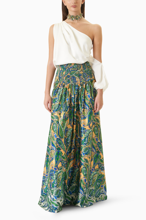 Draped Sleeve Top and Paisley Skirt